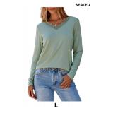Dokotoo women's long sleeve V neck t-shirt