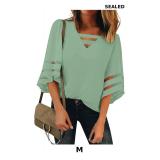 Stylish women's blouse featuring a strappy V neck
