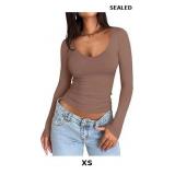 PINKMSTYLE Women's Double Lined V Neck Shirts