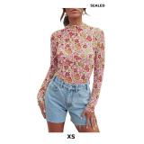 Women's Sheer Floral Long Sleeve Layering Top Ruff