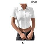 SHENHE Women's Button Up Short Sleeve Collared Asy