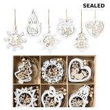 JOYIN 24 Pcs Christmas Wooden Carved Hanging