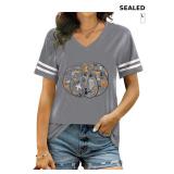 Womens Striped Sleeve V Neck T-Shirt