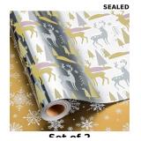 2x Flyhill reversible silver wrapping paper...