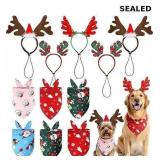 12 Pcs Dog Christmas Headband Bandana Outfit Sets