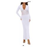 REORIA Women's Sexy Deep V Neck Long Sleeve Dress
