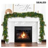 9FT Pine Garland with Lights, ideal for mantle