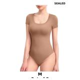 2x PUMIEY Women's Scoop Neck Short Sleeve Bodysuit