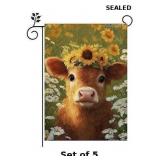 5x Spring Summer Highland Cow Garden Flag for...