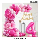 7x Pink Birthday Balloon Arch Garland Kit - Hot...
