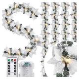 5 Pcs Prelit Poinsettia Winter Garland