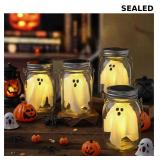 Jetec 4 Pcs Halloween Light up Ghost Mason Jars
