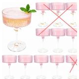 4Pcs 10oz Martini Glasses Clear Pink