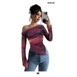 Women's Off Shoulder Tie Dye Mesh T Shirt