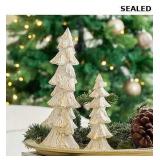 Vintage Christmas Tree Figurines White with Gold