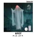 3x Halloween Hanging Ghosts 6FT White Ghost