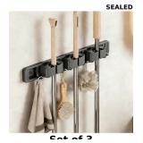 3x Broom Holder Wall Mount with Adjustable Hooks