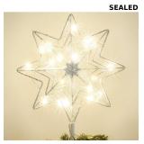 This glittered silver 8-pointed star tree topper