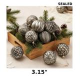 12 Pcs Vintage Neutral Textured Christmas Ball Orn