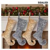 Set of 4 sequin elf Christmas stockings