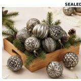 2 Pcs Vintage Neutral Textured Christmas Ball