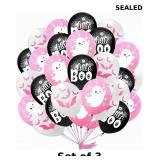 Happy Halloween balloons, pink white and black