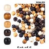 6x 100pcs Large Hole Wooden Beads for Crafts