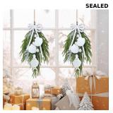 Set of 2 Christmas teardrop swags featuring