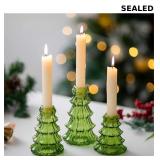 Set of 3 ribbed glass candlestick holders