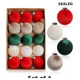 4x Red and Green Velvet Christmas Ornaments