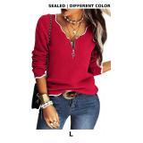 Hongqizo Women's V Neck Long Sleeve Sweater Half