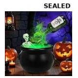 Black cauldron with floating potion bottles