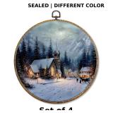 4x Sufamb Winter Christmas Town Round Wall Art...