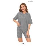 WDIRARA Women's 2 Piece Striped Outfits Crewneck H