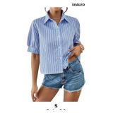 SweatyRocks Women's Puff Sleeve Button Down Stripe