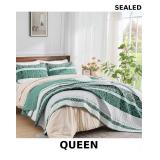 DJY Green Striped Quilt Set Queen Size