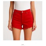 Red Denim Cutoff Shorts