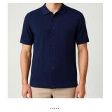 Short Sleeve Navy Button-Up Shirt