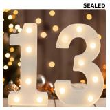 Light Up 13 Number Sign, Warm White Decorative