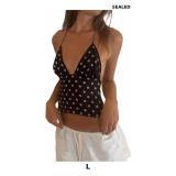 Women Polka Dot Camisole Top Y2k Halter Neck Backl