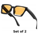 2x Square Sunglasses for Women Men Chunky Frame