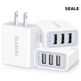 USB Wall Charger Block, 3-Pack 3-Port 3.1A/5V USB