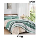 DJY Green Striped Quilt Set King Size Boho Patchwo