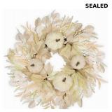 16'' Cream White Pumpkin Wreath for Fall
