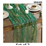 2x Artoid Mode Green Gold Gauze Table Runner