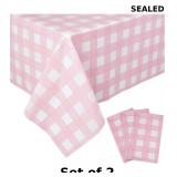 2x Kesfey 3 Packs Pink Gingham Tablecloth Pink