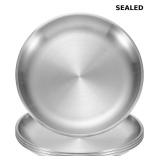 uxcell 4Pcs Stainless Steel Dinner Plates,