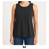 Sleeveless Black Pleated Top