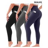 SUNCLOVE 3 Pack Leggings with Pockets for Women