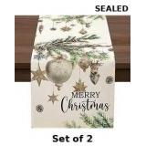 2x Xmas Deer Holly Pine Merry Christmas Table...